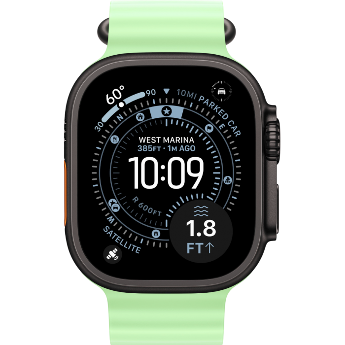 Apple Watch Ultra 3 49mm Black Titanium Case with Neon Green Ocean Band (2025)