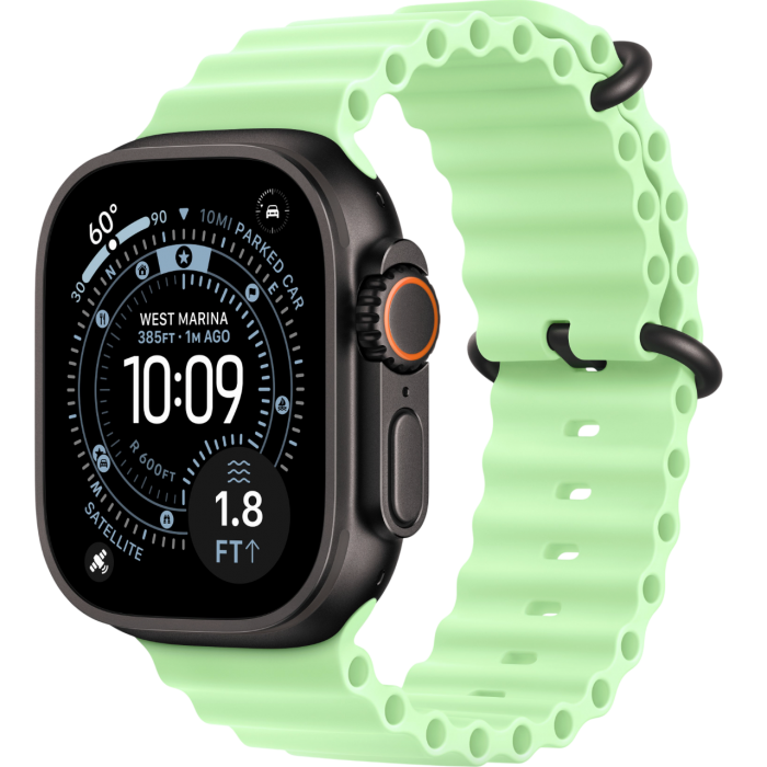 Apple Watch Ultra 3 49mm Black Titanium Case with Neon Green Ocean Band (2025)