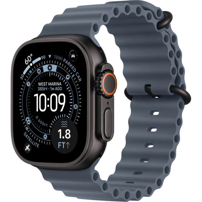 Apple Watch Ultra 3 49mm Black Titanium Case with Anchor Blue Ocean Band (2025)