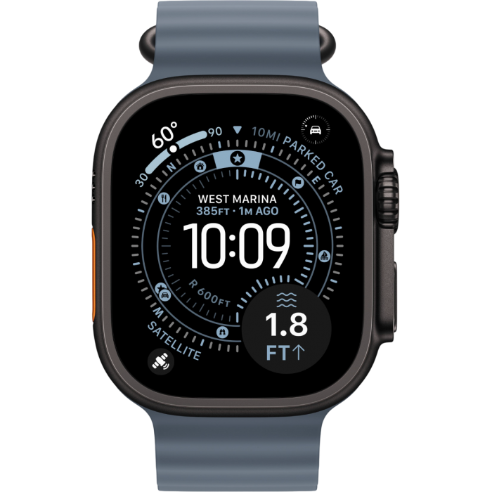 Apple Watch Ultra 3 49mm Black Titanium Case with Anchor Blue Ocean Band (2025)