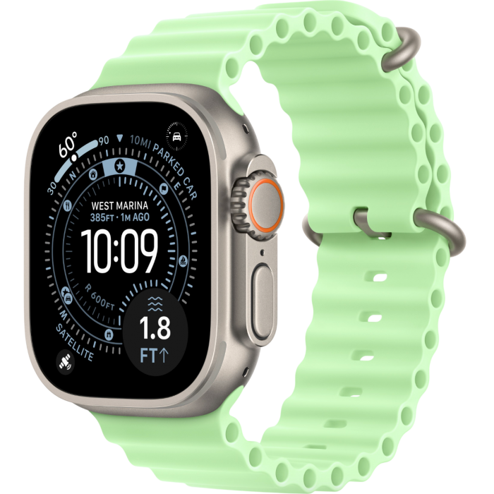 Apple Watch Ultra 3 49mm Natural Titanium Case with Neon Green Ocean Band (2025)
