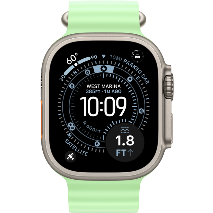 Apple Watch Ultra 3 49mm Natural Titanium Case with Neon Green Ocean Band (2025)