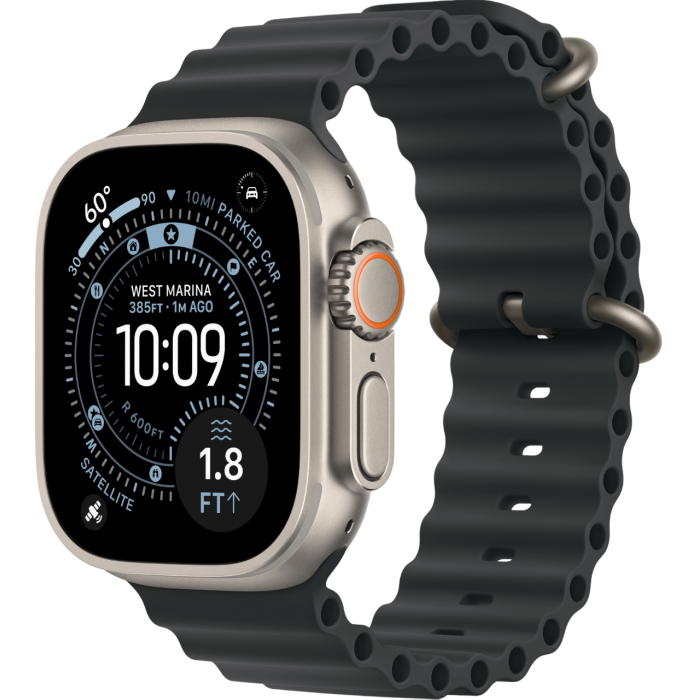 Apple Watch Ultra 3 49mm Natural Titanium Case with Black Ocean Band (2025)