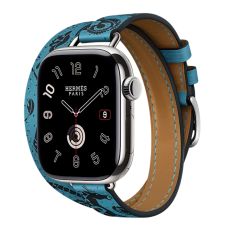 Apple Watch Hermès Series 11 42mm Titanium Case with Double Tour Attelage Animaux Bandana Bleu Du Nord