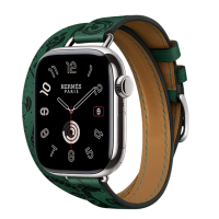 Apple Watch Hermès Series 11 42mm Titanium Case with Double Tour Attelage Animaux Bandana Vert Moyen