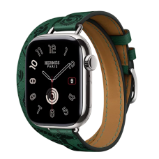 Apple Watch Hermès Series 11 42mm Titanium Case with Double Tour Attelage Animaux Bandana Vert Moyen