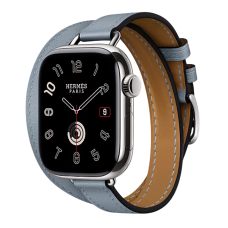 Apple Watch Hermès Series 11 42mm Titanium Case with Double Tour Attelage Bleu Lin