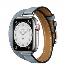 Умные часы Apple Watch Hermès Series 7 GPS + Cellular 41мм Stainless Steel Case with Attelage Double Tour, серебристый/Bleu Lin