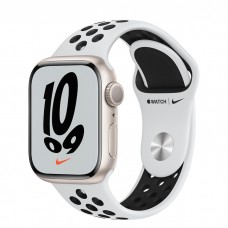 Умные часы Apple Watch Nike Series 7 GPS 41mm Aluminum Case with Nike Sport Band MKN33RU/A, серебристый/чистая платина/черный