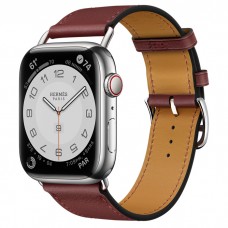 Умные часы Apple Watch Hermès Series 7 GPS + Cellular 45mm Stainless Steel Case with Attelage Single Tour, серебристый/Rouge H