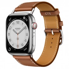 Умные часы Apple Watch Hermès Series 7 GPS + Cellular 45mm Stainless Steel Case with Attelage Single Tour, серебристый/Gold