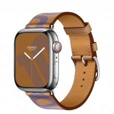 Умные часы Apple Watch Hermès Series 7 GPS + Cellular 41мм Stainless Steel Case with Circuit H Single Tour, серебристый/Biscuit/Bleu Électrique