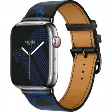 Умные часы Apple Watch Hermès Series 7 GPS + Cellular 45мм Stainless Steel Case with Circuit H Single Tour, серебристый/Noir/Bleu Électrique