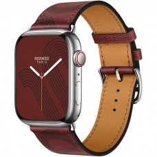 Умные часы Apple Watch Hermès Series 7 GPS + Cellular 45мм Stainless Steel Case with Circuit H Single Tour, серебристый/Rouge H/Noir