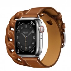 Умные часы Apple Watch Hermès Series 7 GPS + Cellular 41мм Stainless Steel Case with Gourmette Double Tour, серебристый/Fauve