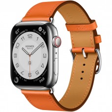 Умные часы Apple Watch Hermès Series 7 GPS + Cellular 45мм Stainless Steel Case with Single Tour, серебристый/Orange