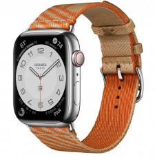 Умные часы Apple Watch Hermès Series 7 GPS + Cellular 45mm Stainless Steel Case with Jumping Single Tour, серебристый/Kraft/Orange