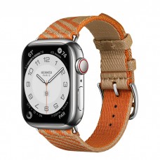 Умные часы Apple Watch Hermès Series 7 GPS + Cellular 41mm Stainless Steel Case with Jumping Single Tour, серебристый/Kraft/Orange