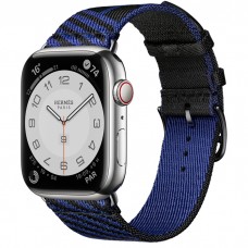 Умные часы Apple Watch Hermès Series 7 GPS + Cellular 45mm Stainless Steel Case with Jumping Single Tour, серебристый/Noir/Bleu Saphir
