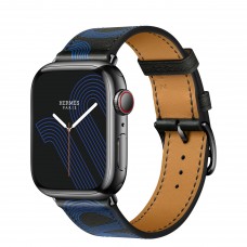Умные часы Apple Watch Hermès Series 7 GPS + Cellular 45мм Stainless Steel Case with Circuit H Single Tour, черный/Noir/Bleu Électrique