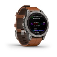 Умные часы FENIX 7 Sapphire Solar титановый серый с коричневым кожаным ремешком