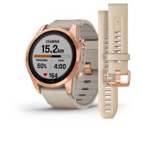 Умные часы FENIX 7S Sapphire Solar титановый цвета розовое золото с песчаным кожаным ремешком