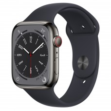 Часы Apple Watch Series 8 GPS + Cellular 45мм Stainless Steel Case with Sport Band Midnight, темная ночь