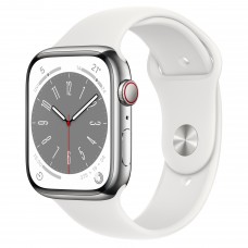 Часы Apple Watch Series 8 GPS + Cellular 45мм Stainless Steel Case with Sport Band White, белый