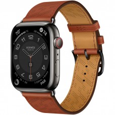 Умные часы Apple Watch Hermès 8 Series GPS + Cellular 45mm Black Stainless Steel Case with H Diagonal Single Tour, Black/Cuivre