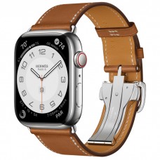 Умные часы Apple Watch Hermès 8 Series GPS + Cellular 45mm Silver Stainless Steel Case with Single Tour Deployment Buckle,  Fauve