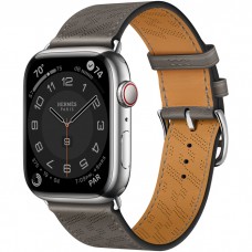 Умные часы Apple Watch Hermès 8 Series GPS + Cellular 45mm Silver Stainless Steel Case with H Diagonal Single Tour, серебристый/Gris Meyer