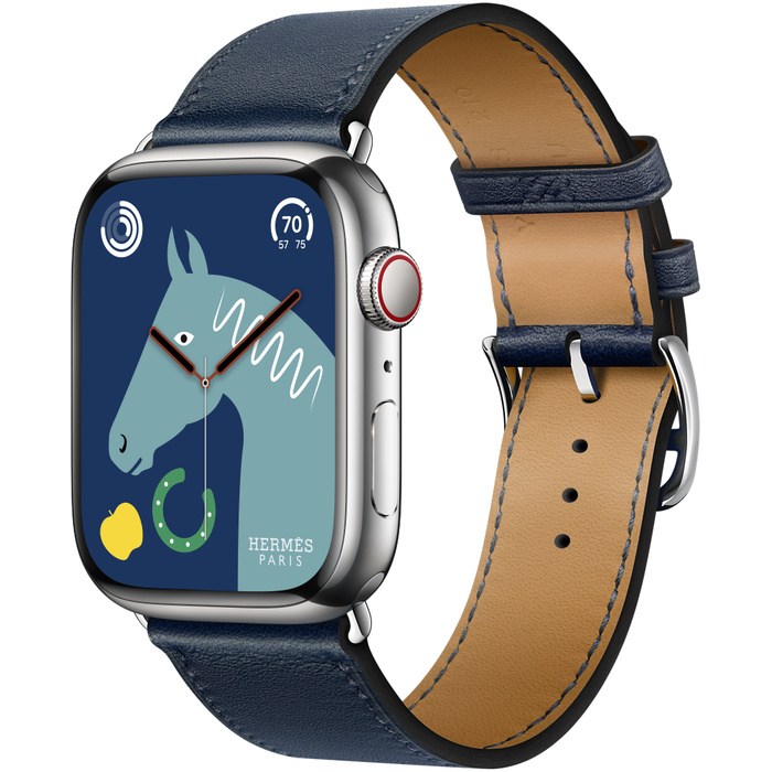 Умные часы Apple Watch Hermès 8 Series GPS + Cellular 45mm Silver Stainless Steel Case with Single Tour,  Navy