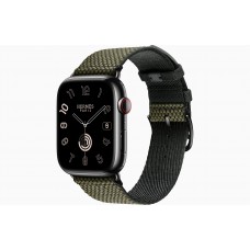 Умные часы Apple Watch Hermès Series 9 GPS + Cellular 45mm Black Stainless Steel Case with Vert/Noir Toile H Single Tour
