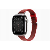 Apple Watch Hermès Series 10 GPS + Cellular 42mm Correa Simple Tour Twill Jump Attelage Rouge Grenat/Vermillon