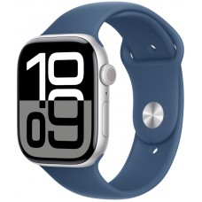 Apple Watch Series 10 46mm Silver Aluminum Case with Denim Sport Band