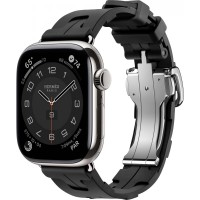 Apple Watch Hermès Series 10 GPS + Cellular 46mm Stainless Steel Case with Kilim Single Tour Deployment Buckle, Noir