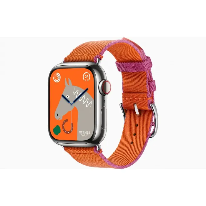Apple Watch Herm s Series 9 GPS Cellular 41mm Stainless Steel Case with Orange Rose Mexico Twill Jump Single Tour