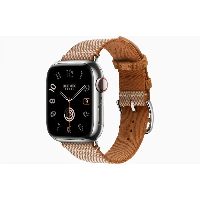 Apple Watch Hermes Series 9 GPS Cellular 41mm Black Stainless Steel Case with Gold Ecru Toile H Single Tour