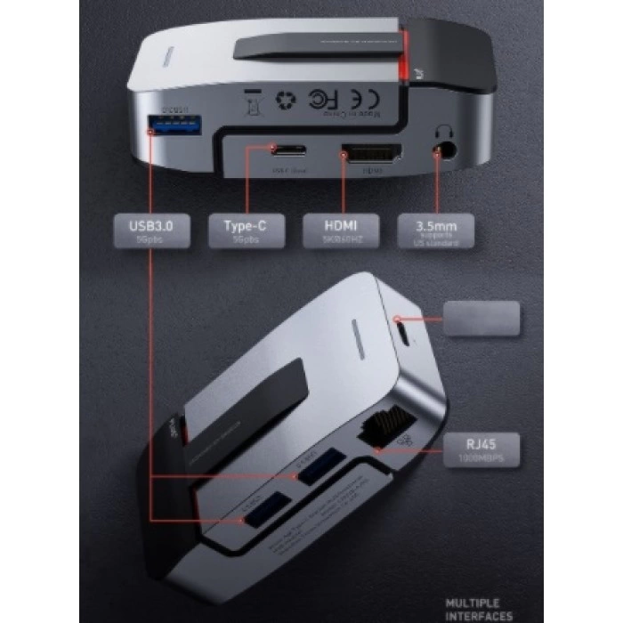 Купить Адаптер Baseus HUB Armor Age Type-C Bracket Multifunctional (CAHUB-AJ0G) USB3.0x3, HDMI, RJ45, Type-Cx3, 3.5 в магазине stiltv.ru по низкой цене, фото номер 4