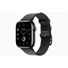 Умные часы Apple Watch Hermès Series 9 GPS + Cellular 41mm Black Stainless Steel Case with Denim/Noir Toile H Single Tour