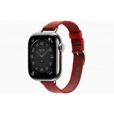 Apple Watch Hermès Series 10 GPS + Cellular 42mm Correa Simple Tour Twill Jump Attelage Rouge Grenat/Vermillon