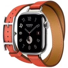 Apple Watch Hermès Series 10 42mm Stainless Steel Case with Hapi Double Tour Orange Field