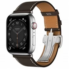 Apple Watch Hermès Series 10 GPS + Cellular 46mm Stainless Steel Case with Deployment Buckle, Dark Brown