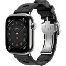 Apple Watch Hermès Series 10 GPS + Cellular 46mm Stainless Steel Case with Kilim Single Tour Deployment Buckle, Noir