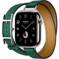 Apple Watch Hermès Series 10 42mm Stainless Steel Case with Double Tour Hapi Attelage, Vert Moyen