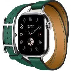 Apple Watch Hermès Series 10 42mm Stainless Steel Case with Double Tour Hapi Attelage, Vert Moyen