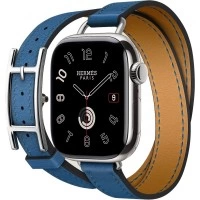 Apple Watch Hermès Series 10 42mm Stainless Steel Case with Double Tour Hapi Attelage, Bleu de France