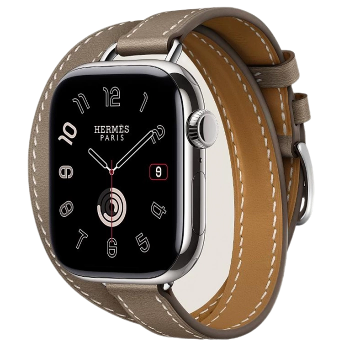 Apple Watch Hermès Series 10 42mm Stainless Steel Case with Double Tour Attelage, Ètoupe Apple Watch Hermès Series 10 42mm Stainless Steel Case with Double Tour Attelage, Ètoupe